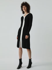 Two Tone V-Neck Long Sleeve Midi Sweater Dress