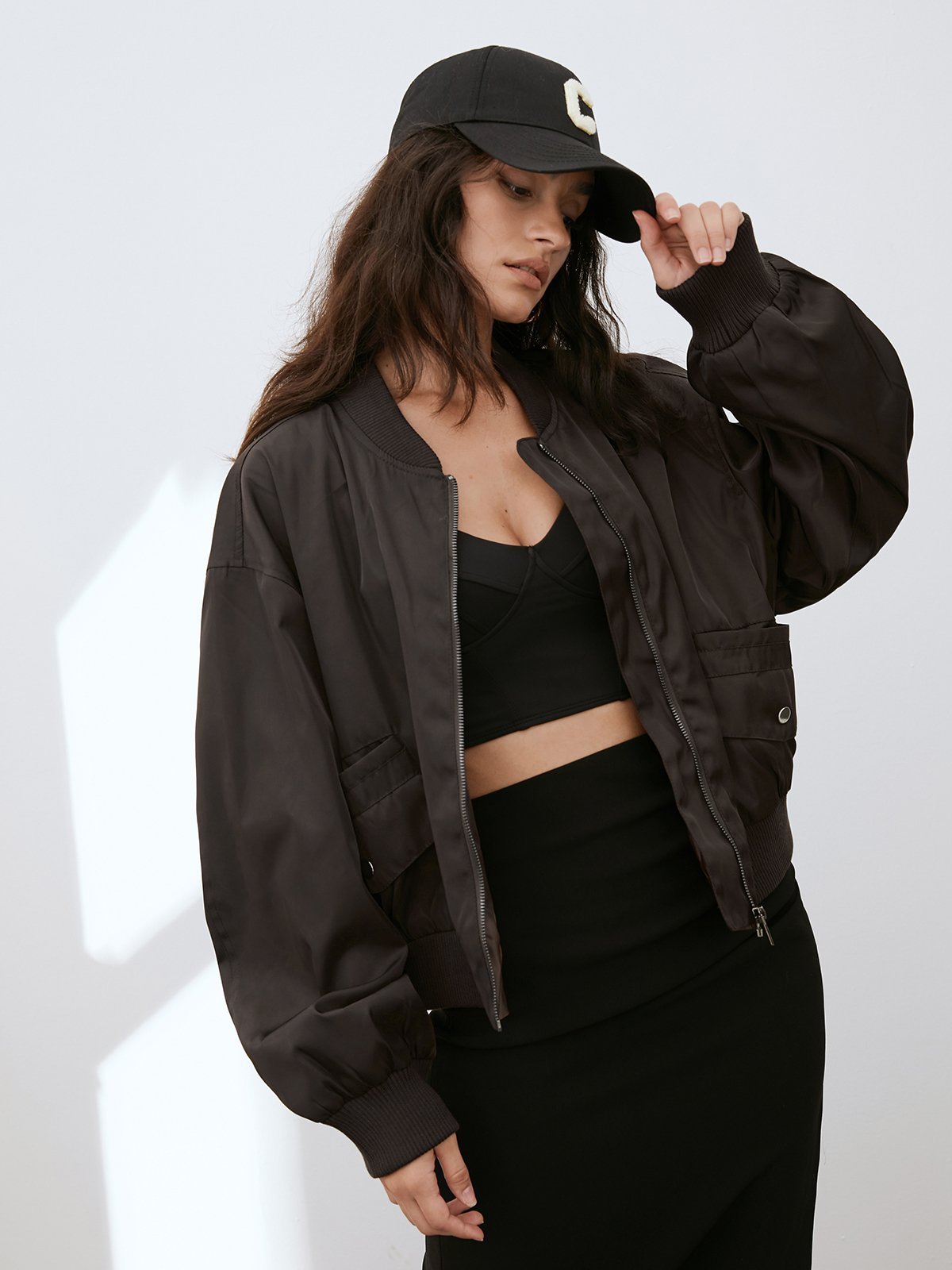 Oversized Drop Shoulder Two Toned Bomber Jacket